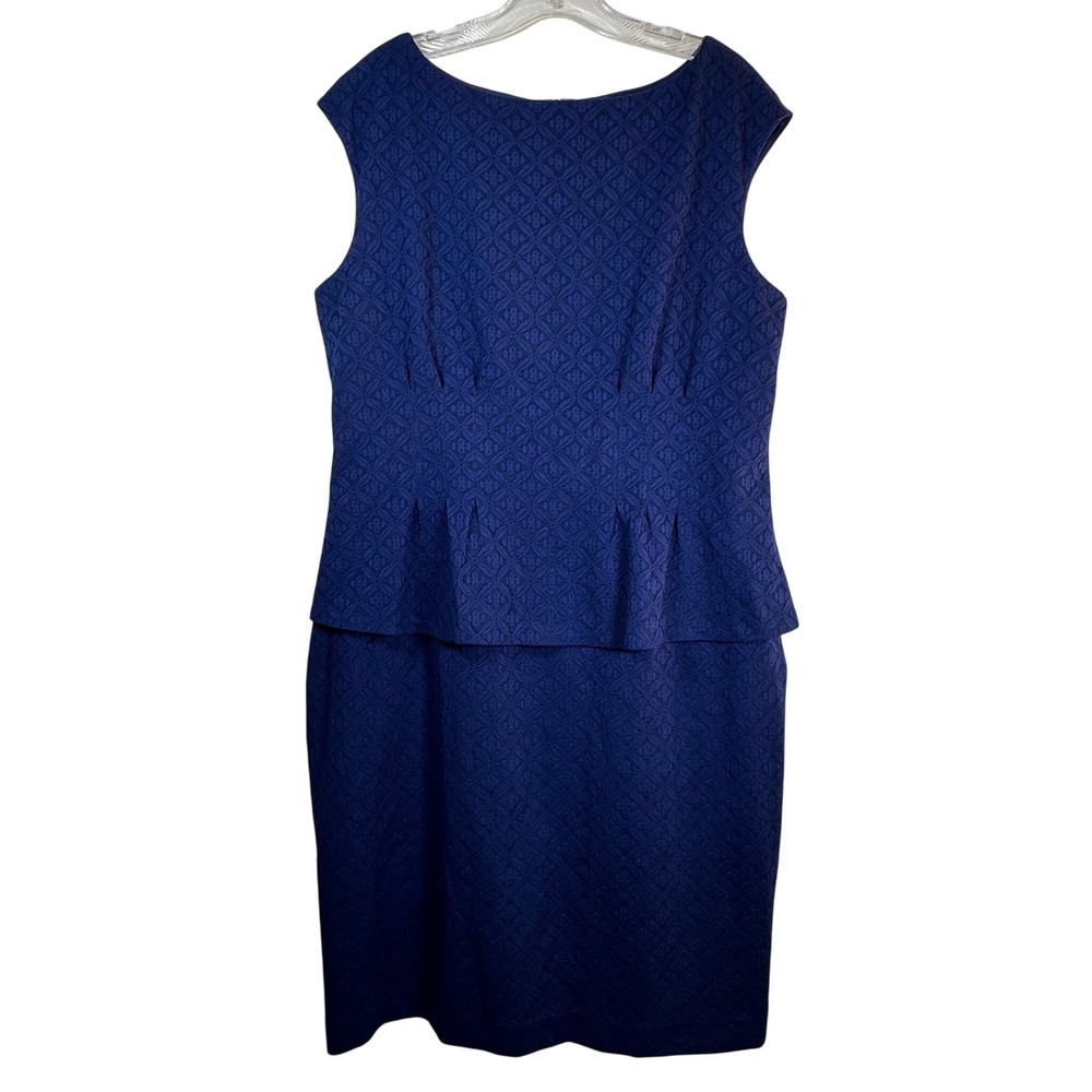 American Living Royal Blue Peplum Sheath Dress Geometric Jacquard Size 16